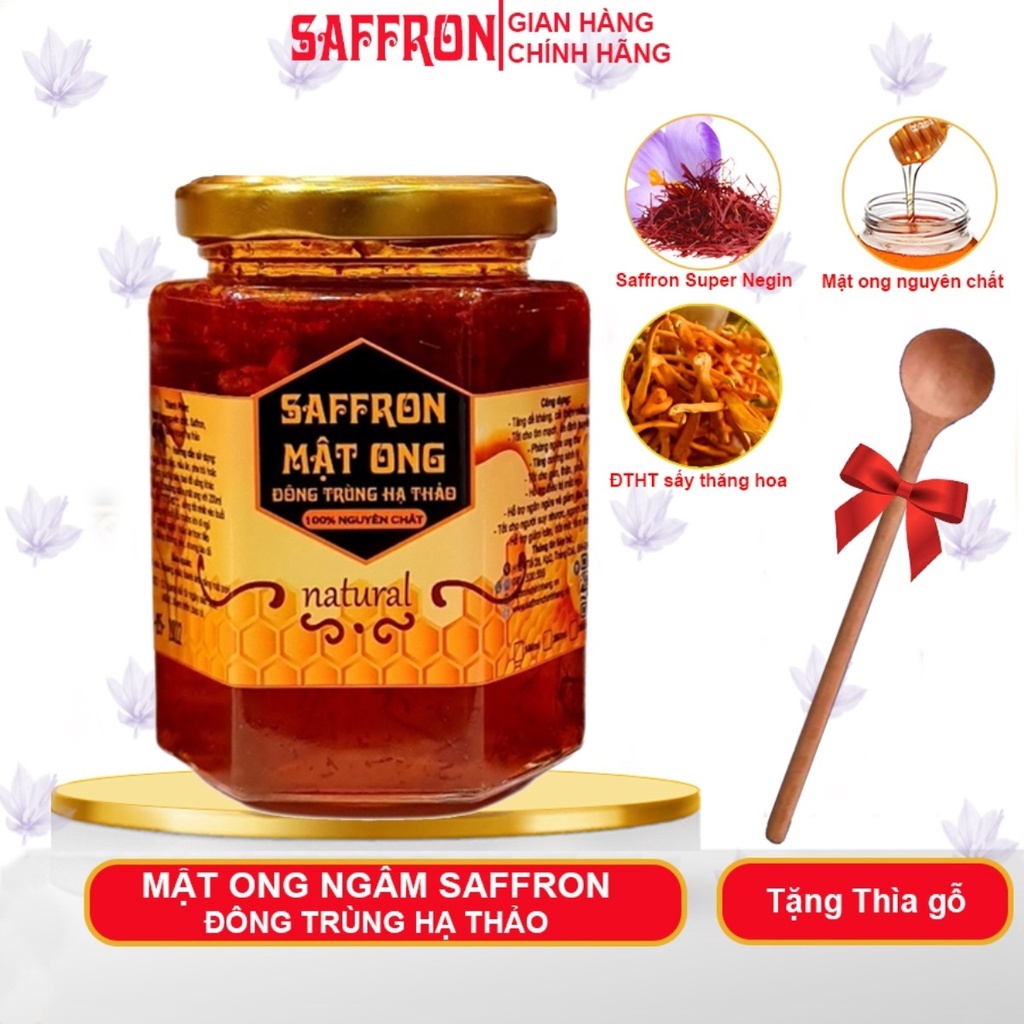 Mật ong saffron ngâm Đông Trùng Hạ Thảo , Mật ong rừng ngâm ĐTHT saffron Tây Á nguyên chất