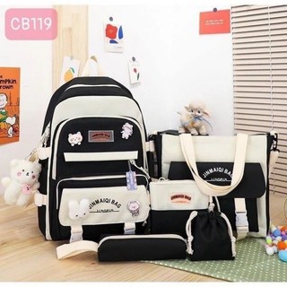Set balo 4 món đi học, vải bố: jinbag