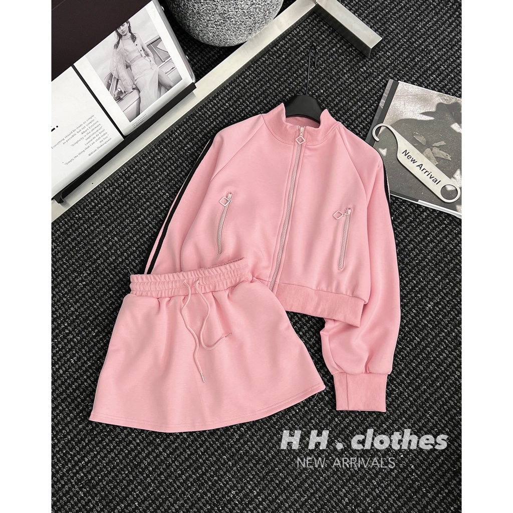 Set váy hai chi tiết dày dặn viền kẻ