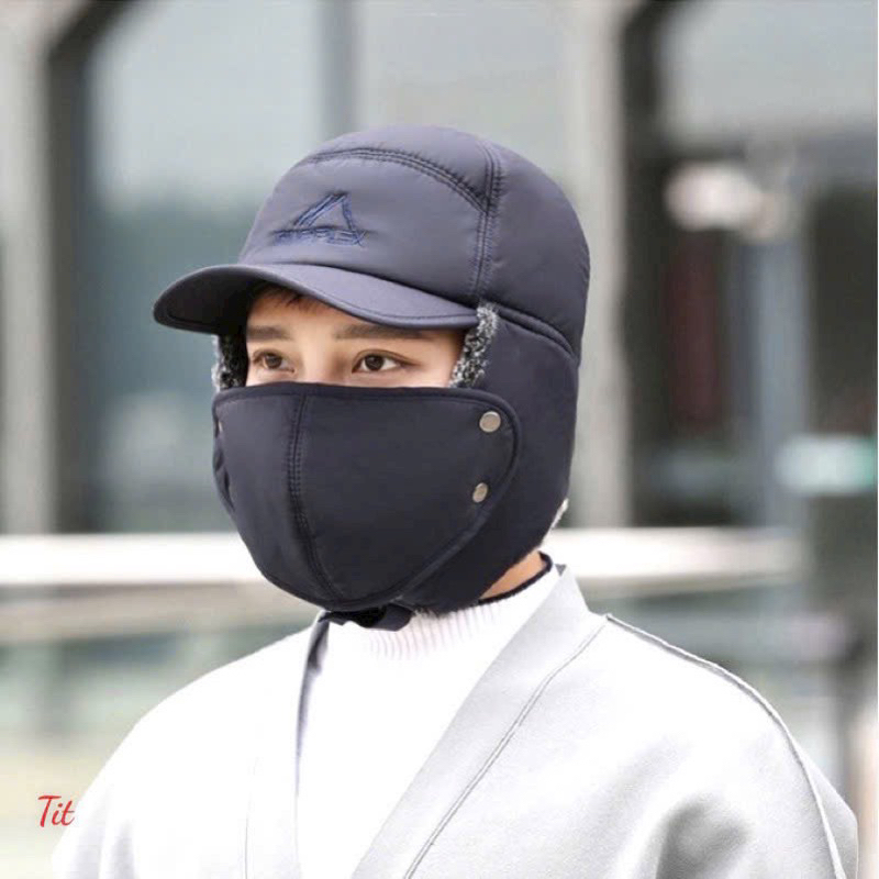 Mũ lót lông kèm khẩu trang kiểu phi công cực ấm