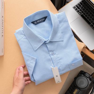 [Bigsize] Áo sơ mi BR tay ngắn màu xanh biển vải VISCOSE mềm mịn thoáng mát, form regular - Bravery