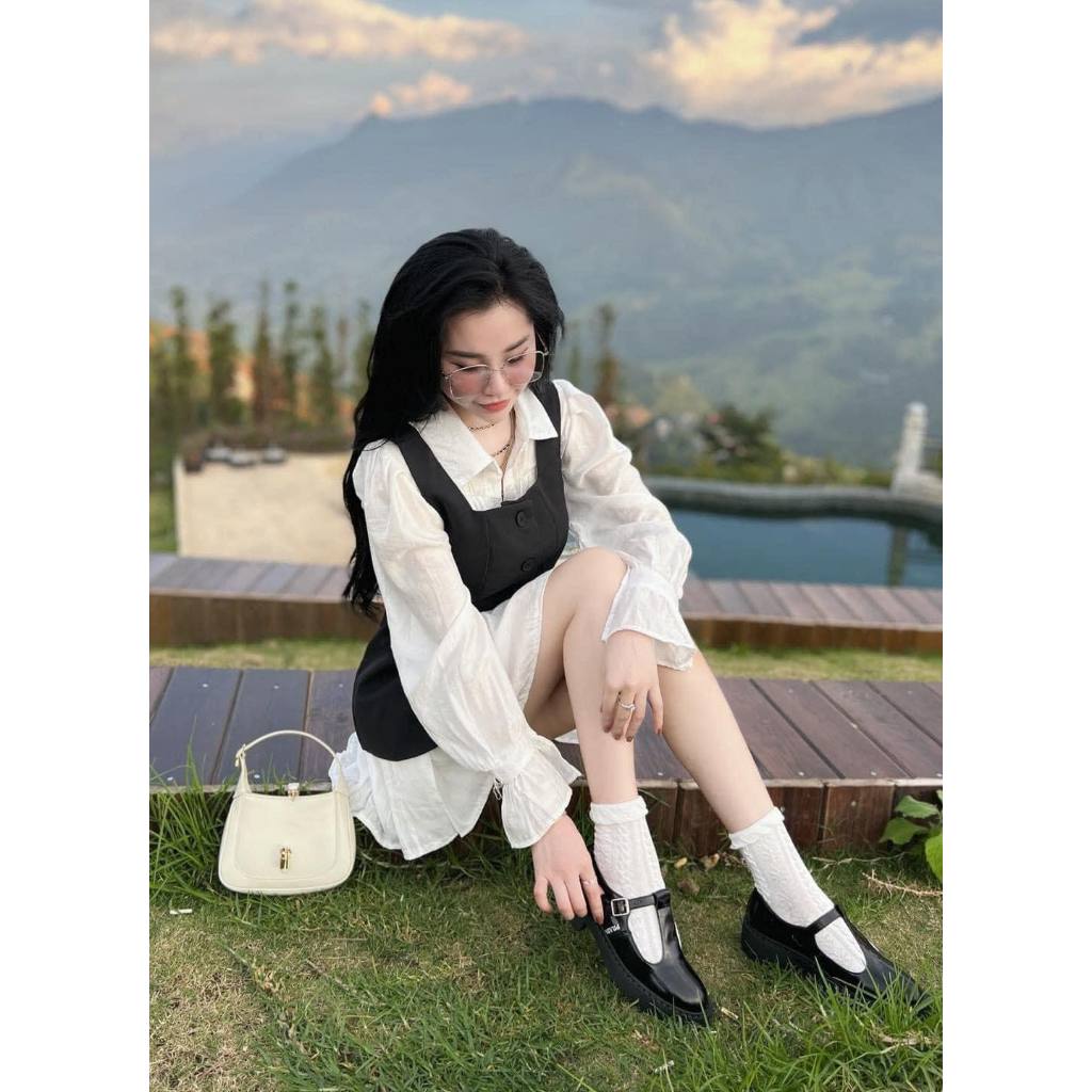 MUA 1 ĐƯỢC 2 - SET VÁY ĐẦM SƠ MI ĐŨI LỤA MIX GILE TUYẾT MƯA RỜI, SET ÁO VÁY ÁO ĐẦM SƠ MI JISUN'S BOUTIQUE