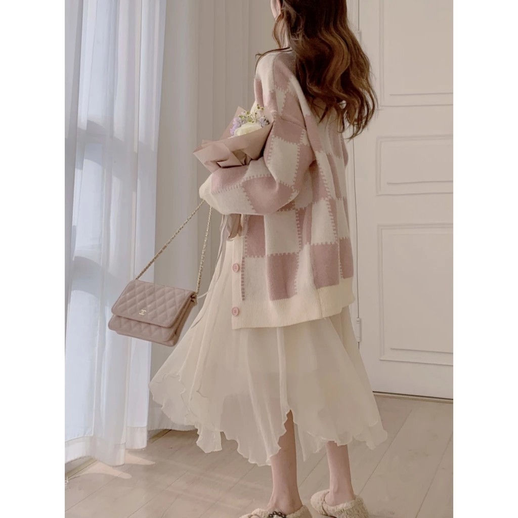 Áo Khoác Cadigan Nữ Tay Dài Dáng Rộng, Áo Cardigan Họa Tiết Karo Chất Nỉ 3 Màu Siêu Xinh