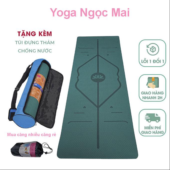 Thảm tập Yoga 1 lớp 8mm-Thảm định tuyến Chính hãng-Chất liệu TPE chống trơn trượt cao cấp. Tặng túi chống nước siêu xịn.