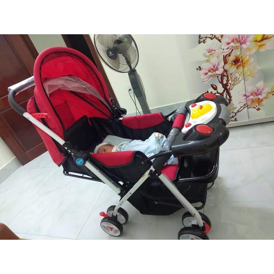 Xe Đẩy Sơ Sinh Gấp Gọn 2 Chiều 3 Tư Thế Nằm,Nằm Ngả Và Ngồi Có Nhạc Cho Bé.