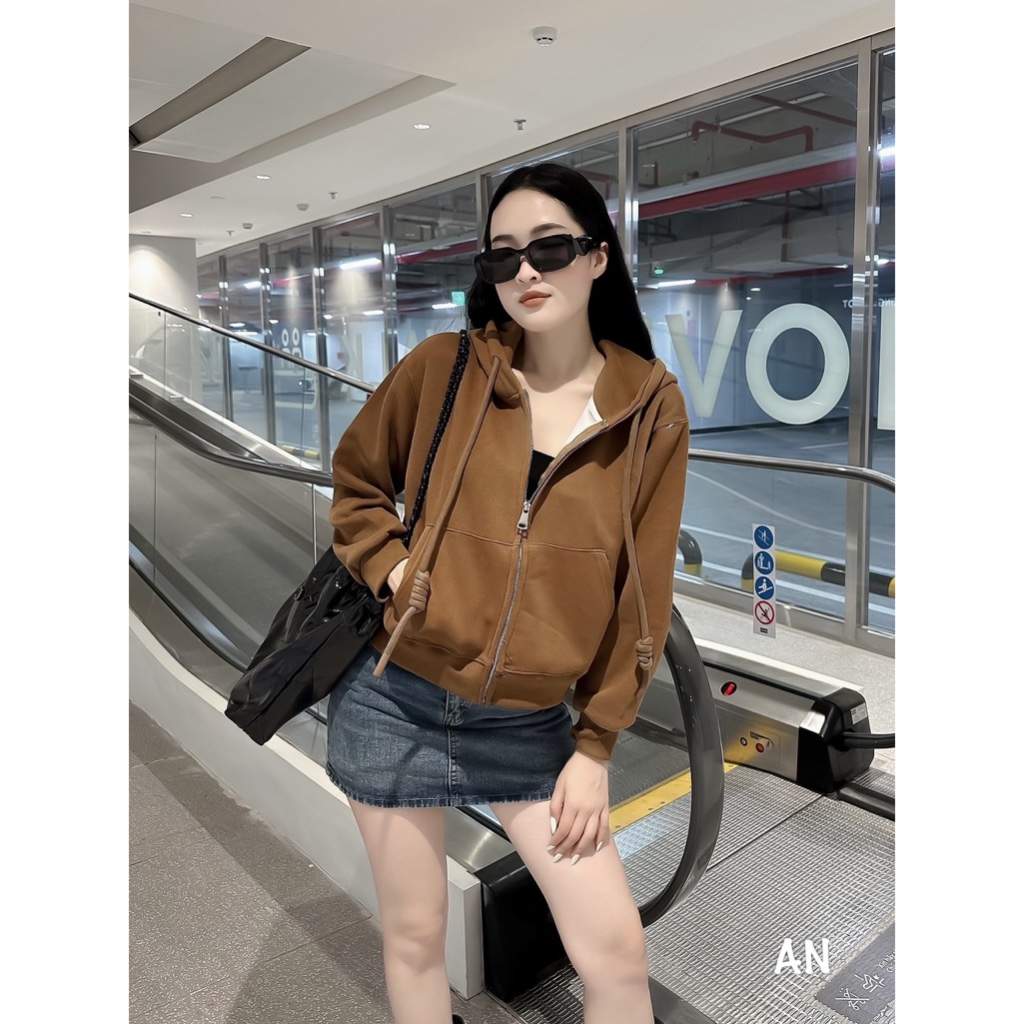 Áo khoác nỉ có mũ trơn dây thừng to