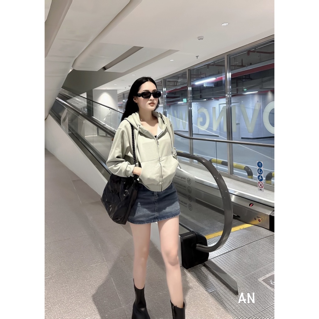 Áo khoác nỉ có mũ trơn dây thừng to