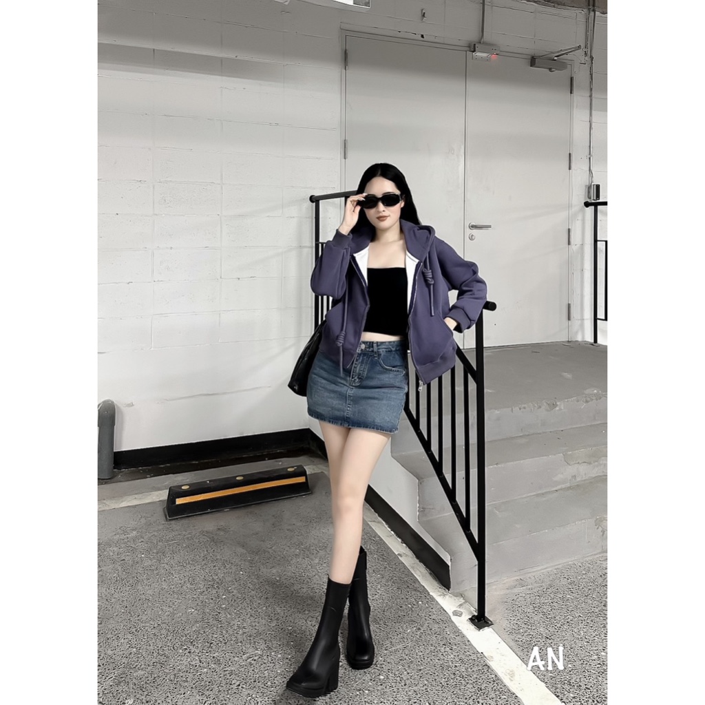 Áo khoác nỉ có mũ trơn dây thừng to