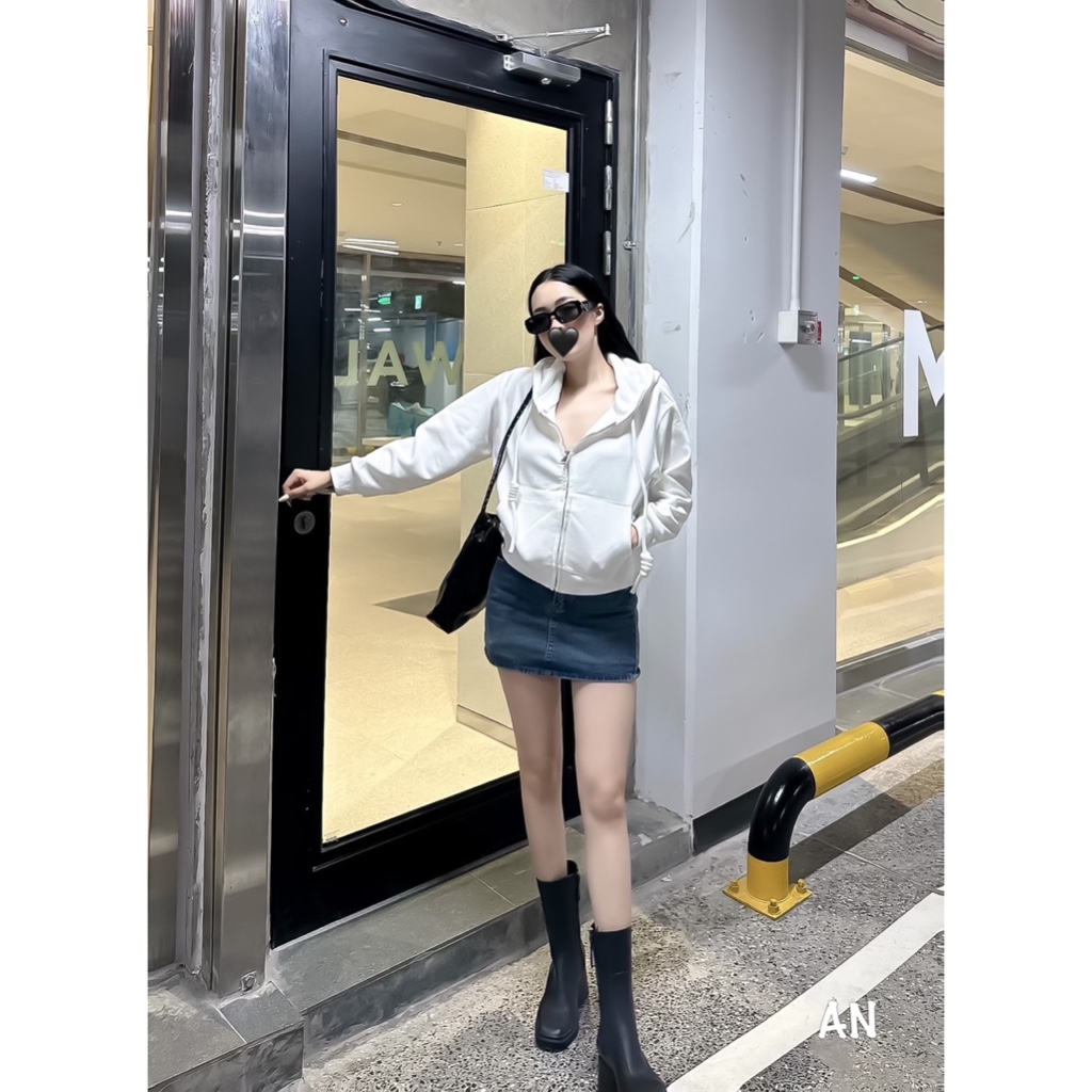 Áo khoác nỉ có mũ trơn dây thừng to