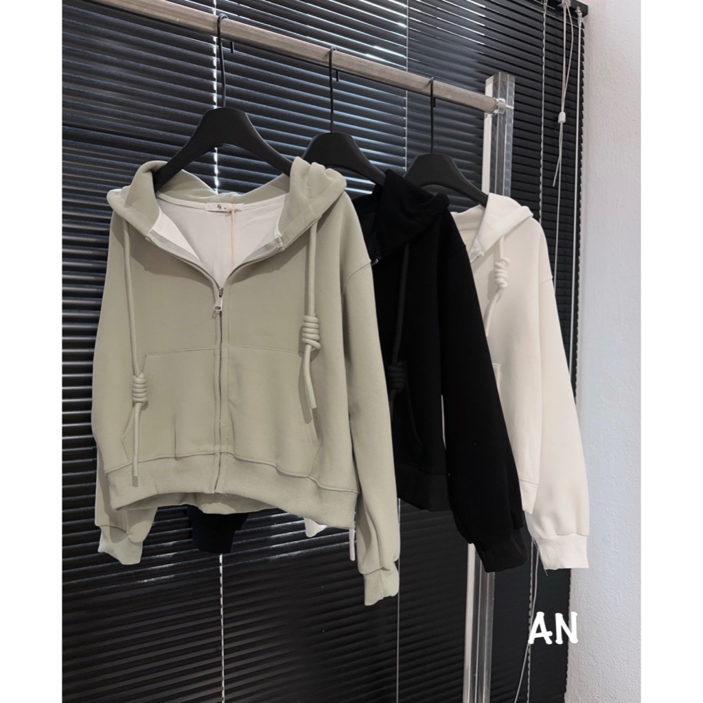 Áo khoác nỉ có mũ trơn dây thừng to