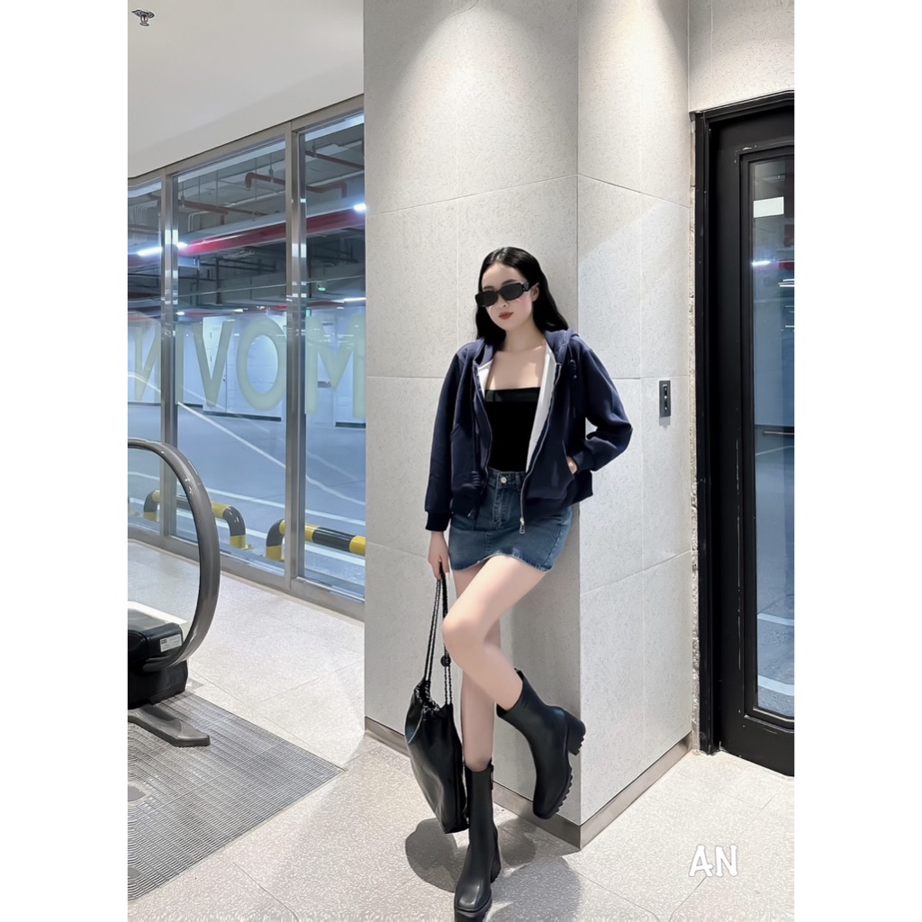 Áo khoác nỉ có mũ trơn dây thừng to