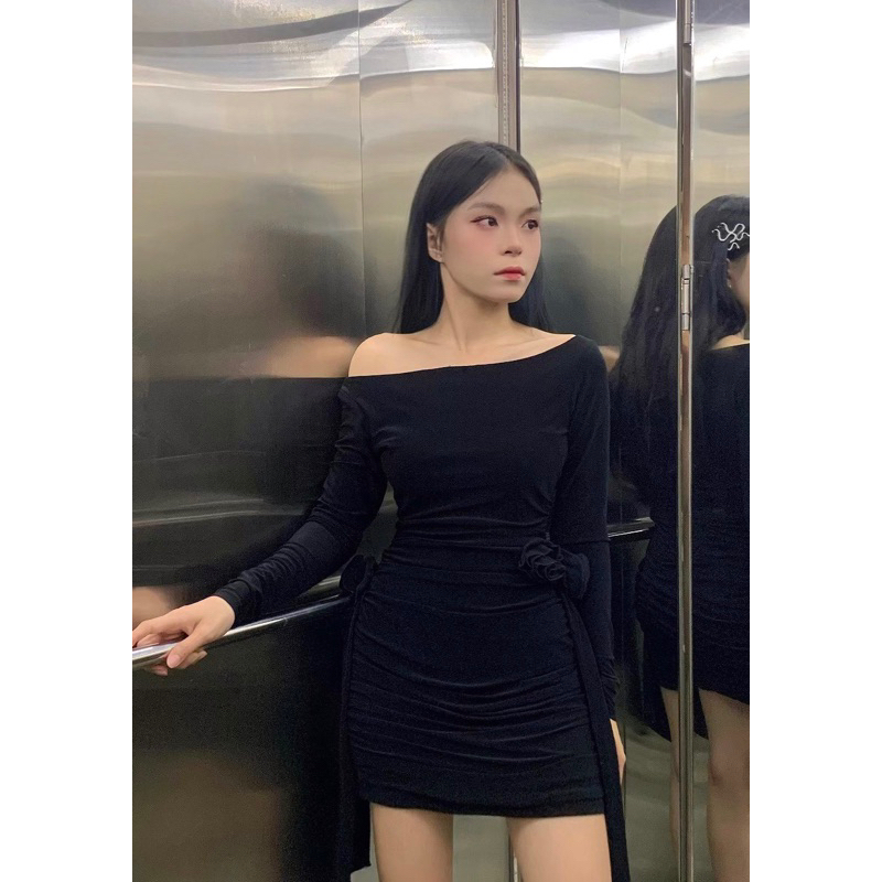 Đầm lệch vai ôm body đính hoa thiết kế siêu hot có video