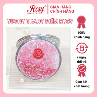 Gương Trang Điểm Rosy Cầm Tay Mini, Tiện Lợi, Gương Trang Điểm, Gương Gập Hai Mặt Có Kim Tuyển