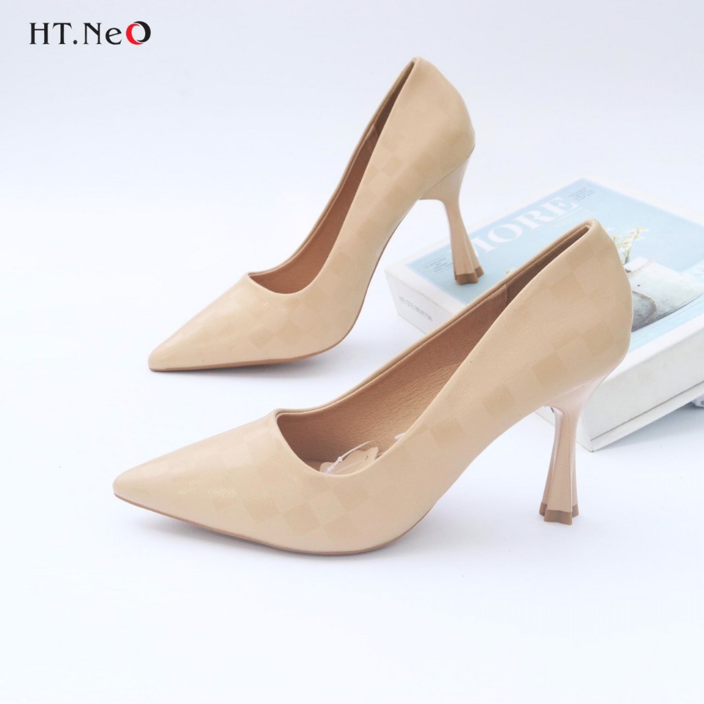 Giày Cao Gót Nữ HT.NeO Da Thật Êm Mềm , Gót Cao 8cm , Thiết Kế Kẻ Vân Sang Trọng GC12
