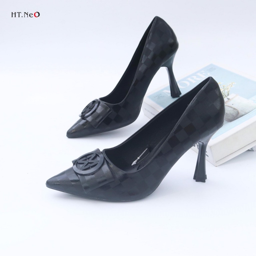 Giày Cao Gót Nữ HT.NeO Da Thật Êm Mềm , Gót Cao 8cm , Thiết Kế Kẻ Vân Sang Trọng GC12