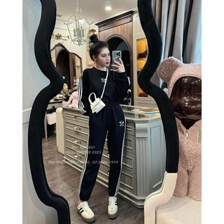 Set đồ nữ A-D-D-A-S siêu hot, quần jogger kết hợp áo croptop có dây rút gấu áo, hai màu đen-nâu, chất vải umi cao cấp