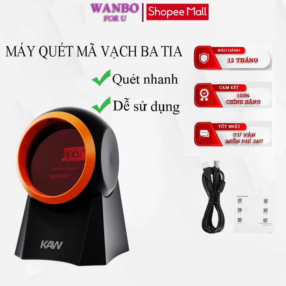 Máy Quét Mã Vạch QR KAW, Đầu Đọc Mã Vạch Đa Tia Để Bàn Công Nghệ CMOS Mới Sử Dụng Đơn Giản - Bảo Hành 12 Tháng