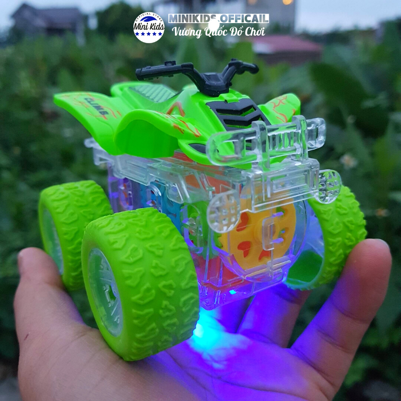 Xe địa hình quán tính phát sáng, xe máy 4 bánh chạy bánh đà có sẵn pin dành cho bé từ 2 tuổi - Đồ chơi MiniKids
