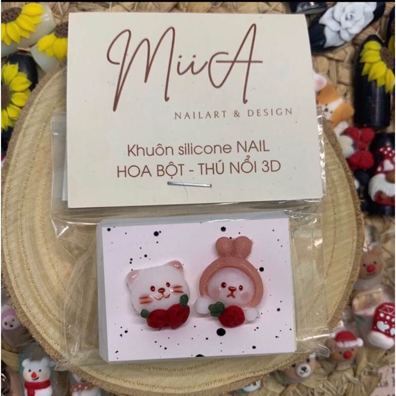 KT43. Khuôn Silicone nail Thú nổi 3D