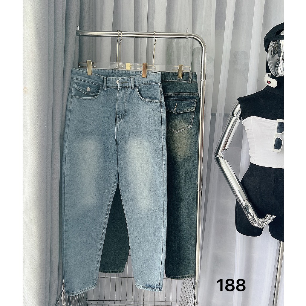 Quần baggy jean nữ trơn kiểu túi nắp Bigsize từ 55kg-85kg - Quần baggy bò trơn KiKaJeans MS188