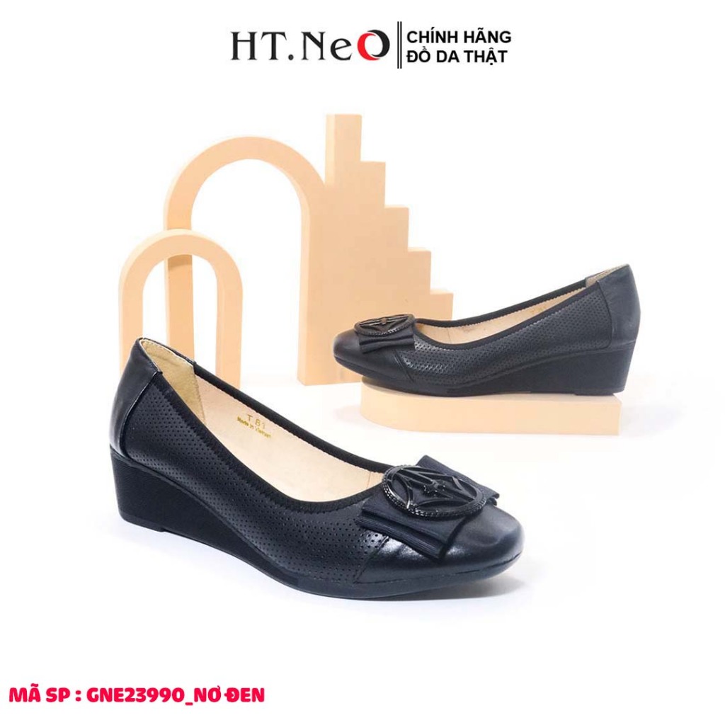 Giày da nữ trung niên đế xuồng 4cm HT.NeO, Giày nữ búp bê đế cao tôn dáng mũi tròn thoải mái phong cách 4 mùa GDN1906