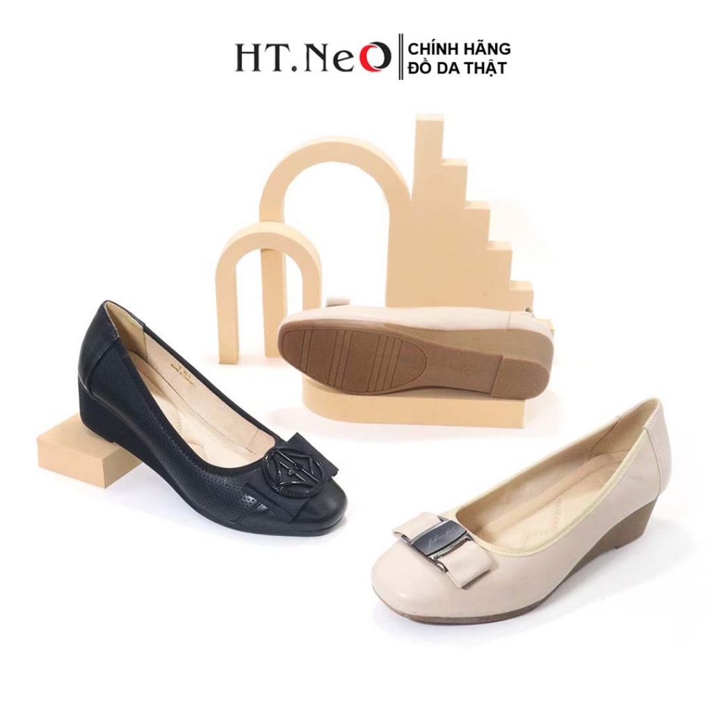 Giày da nữ trung niên đế xuồng 4cm HT.NeO, Giày nữ búp bê đế cao tôn dáng mũi tròn thoải mái phong cách 4 mùa GDN1906