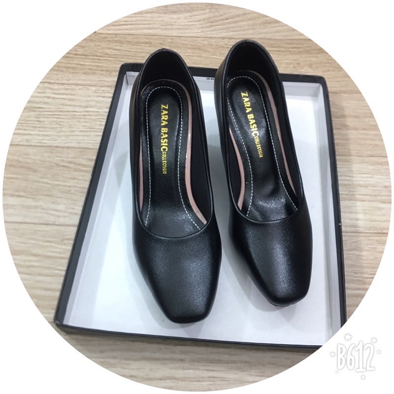 Giày cao gót công sở nữ mũi vuông đế vuông đơn giản thanh lịch da lì