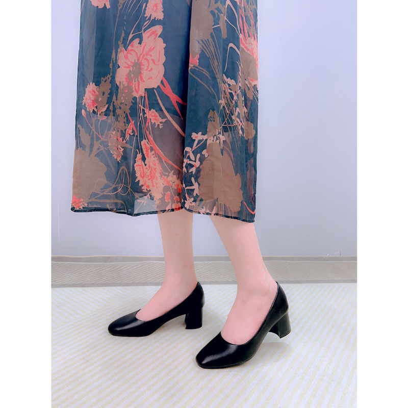 Giày cao gót công sở nữ mũi vuông đế vuông đơn giản thanh lịch da lì