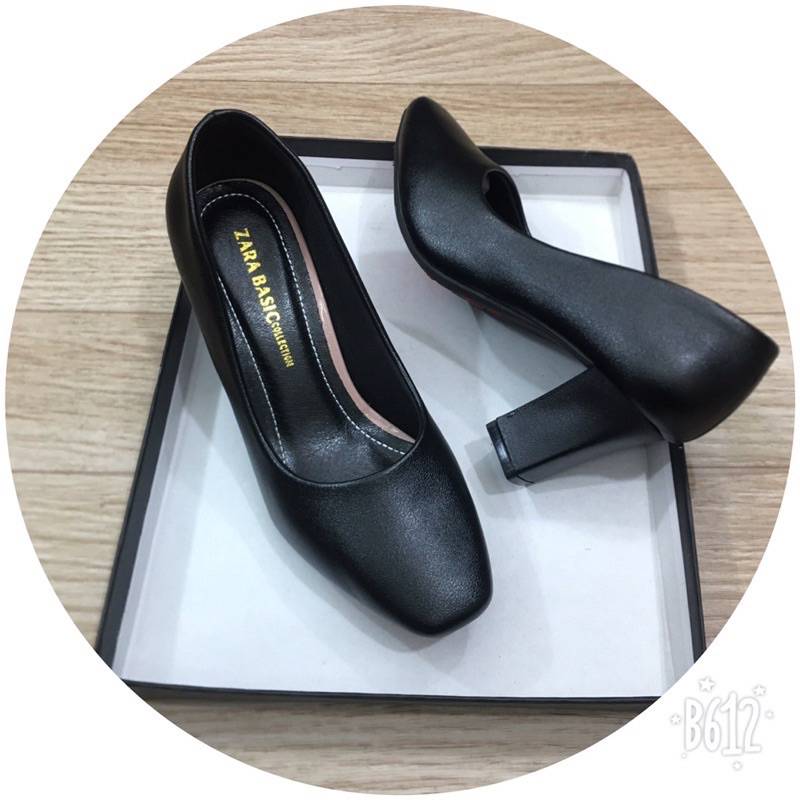 Giày cao gót công sở nữ mũi vuông đế vuông đơn giản thanh lịch da lì