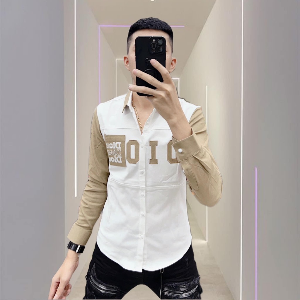 Áo sơ mi nam mẫu mới dài tay phối cao cấp vải dày dặn sang trọng phối hoạ tiết thời trang phong cách