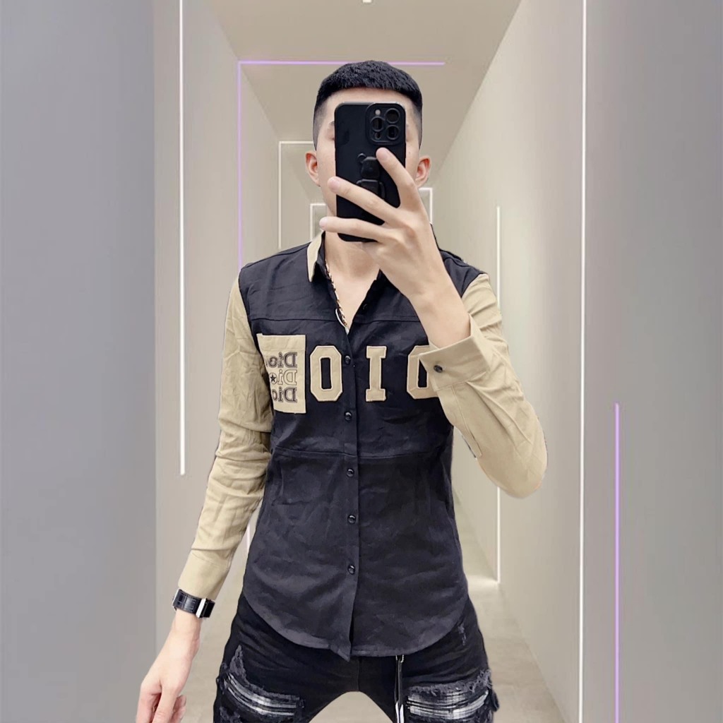 Áo sơ mi nam mẫu mới dài tay phối cao cấp vải dày dặn sang trọng phối hoạ tiết thời trang phong cách