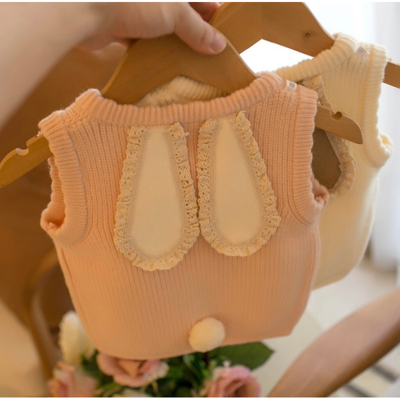 Áo Gile Len Hồng Tai Thỏ Xinh Bé Gái
