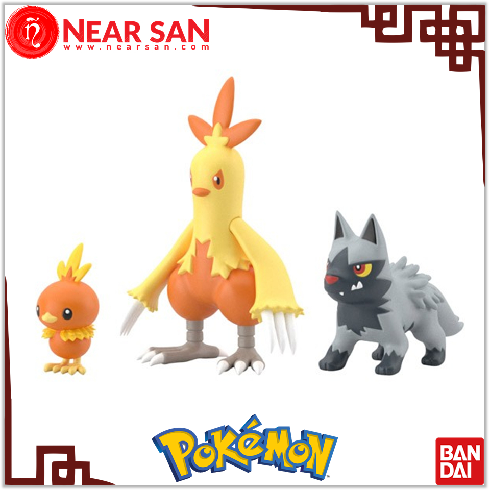 torchic (achamo) & combusken (wakasyamo) & poochyena (pochiena) mô hình bandai pokemon scale world hoenn
