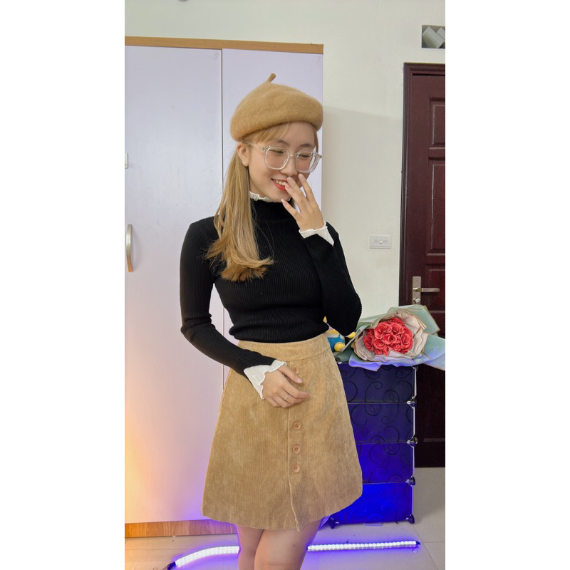 Áo len body viền cổ trắng ôm sát bó eo tôn dáng xinh đẹp A21