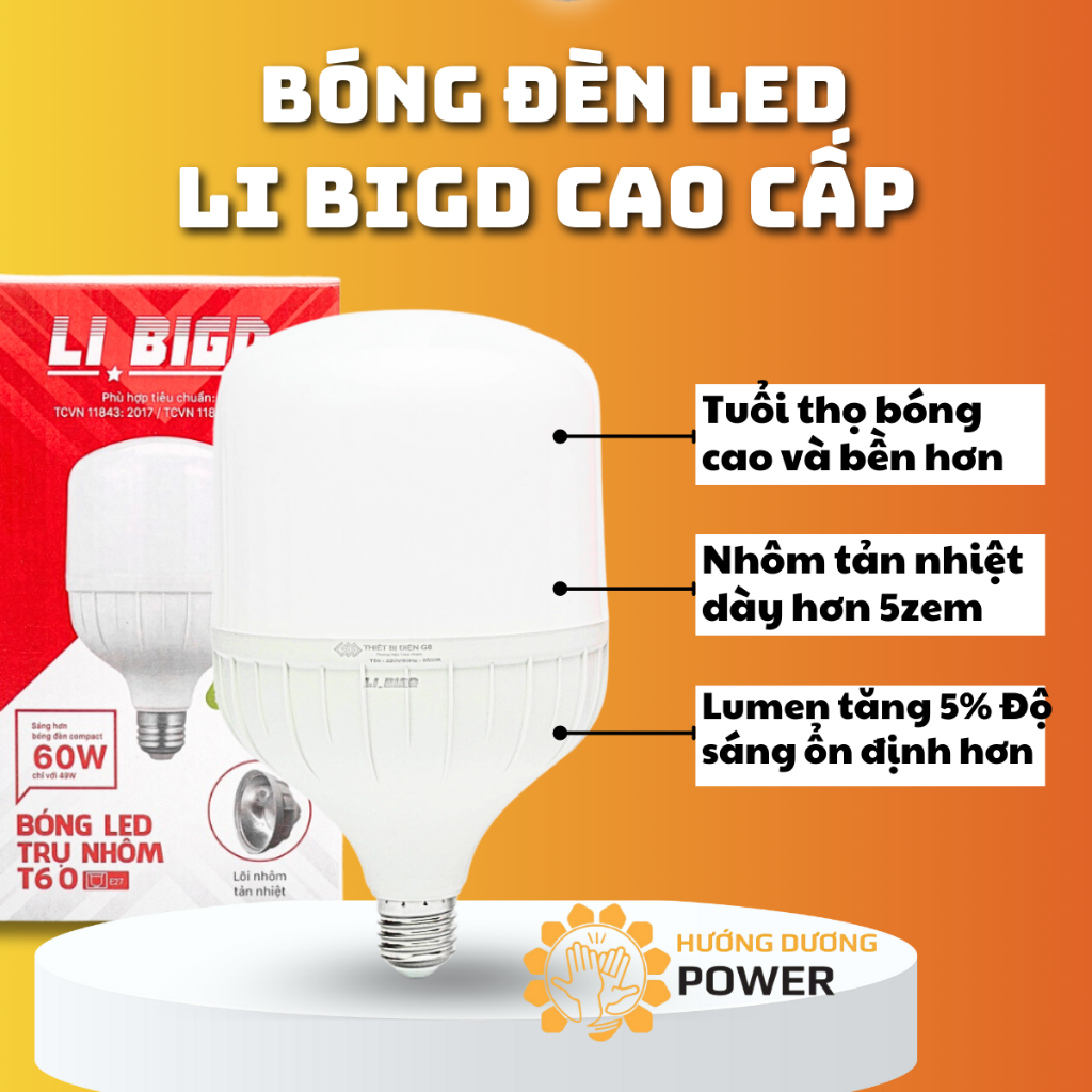 Bóng đèn LED LI BIGD 60W 50W 40W 30W 20W 15W 10W 5W - Thiết bị điện G8 Tiết kiệm điện - Chính Hãng