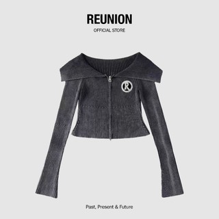 Áo Sweater Dệt Kim Nữ Dáng Slim-Fit Khóa Zip Dài Tay REUNION Long Sleeved Thêu Xù Logo Cao Cấp