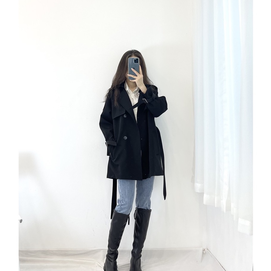 Áo Khoác Mangto Nữ Dáng Dài ,Áo khoác măng tô Hàn quốc dáng vừa kèm đai hàng quảng châu cao cấp H30