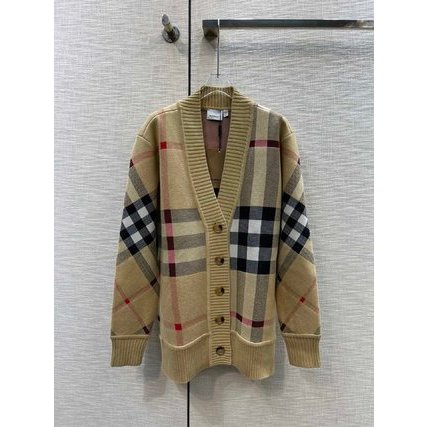 Áo khoác len cadigan nữ Burberry BBR dài tay cổ V kẻ sọc cổ điển