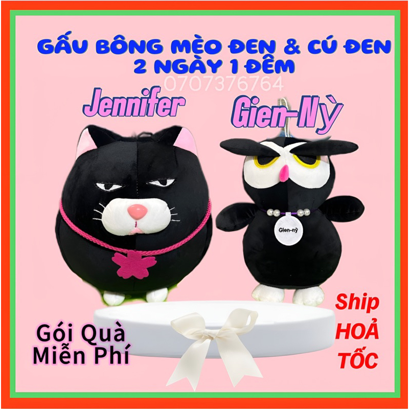HỎA TỐC- Thú Bông MÈO ĐEN JENNIFER 2 Ngày-1 Đêm,Chất Miniso Mềm Mịn
