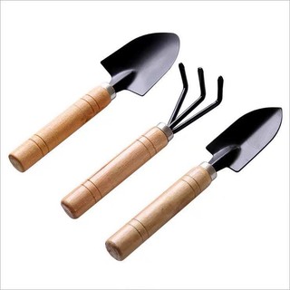 Bộ dụng cụ làm vườn 3 món cán gỗ thân kim loại to chắc