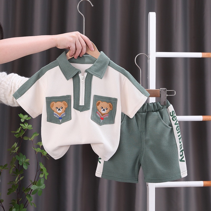 Bộ Đồ Áo Polo 2 Túi Gấu Kèm Quần Đùi Cho Bé Trai 1 2 3 4 5 Tuổi MINTSCLOSET Mint's Closet - TN3241