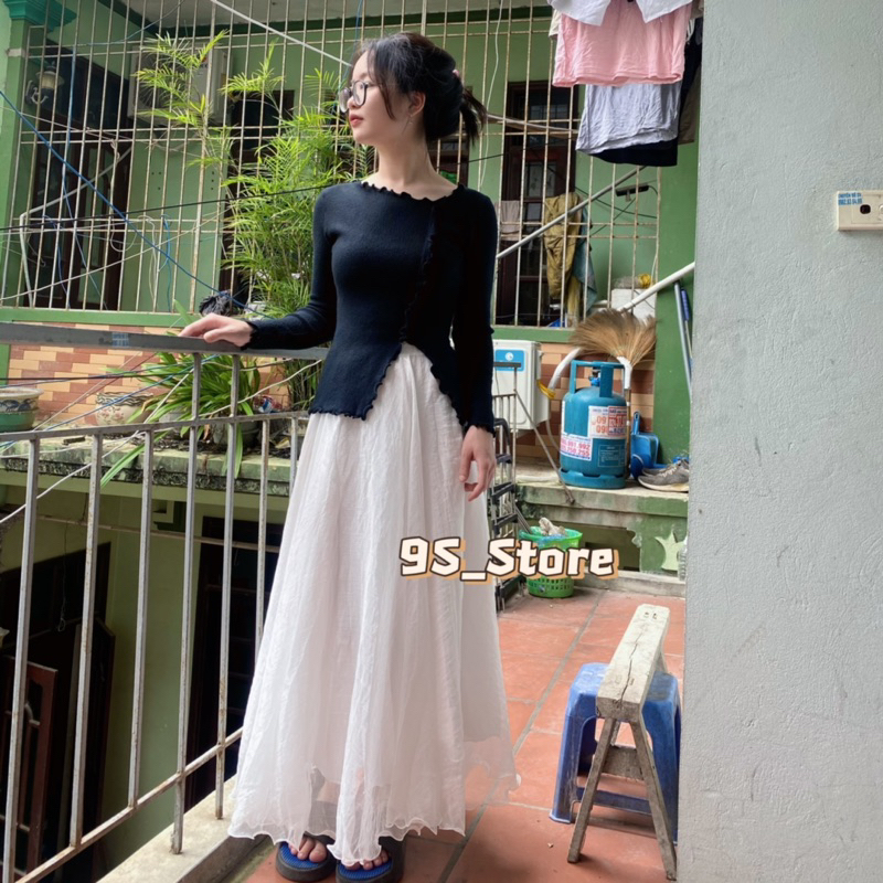 Áo len tiểu thư viền sóng