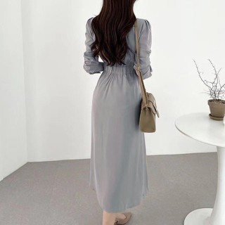 ĐẦM TAY DÀI CỔ VEST NÚT BỌC