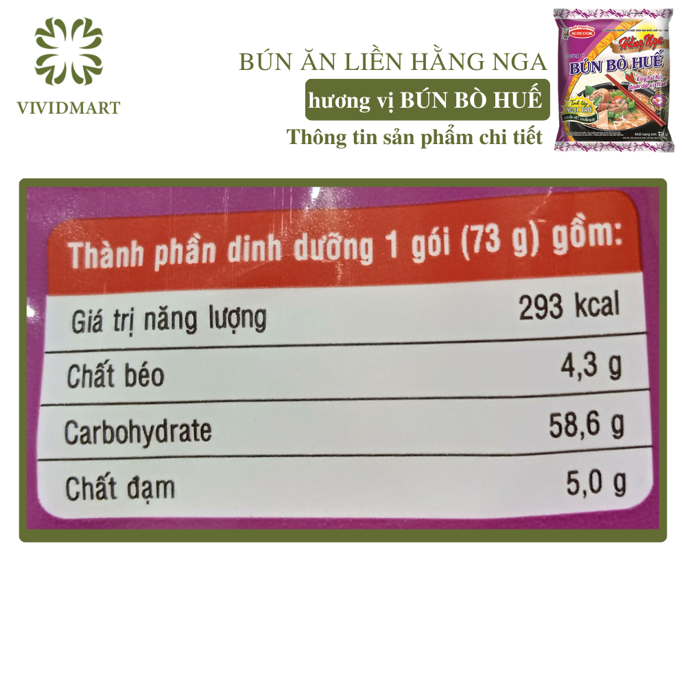 - ACECOOK - Bún Hằng Nga 4 vị: Bò Huế, Bún Giò Heo, Bún Mắm, Bún Tôm Chua Cay – Bún ăn liền Acecook -73-75g/gói