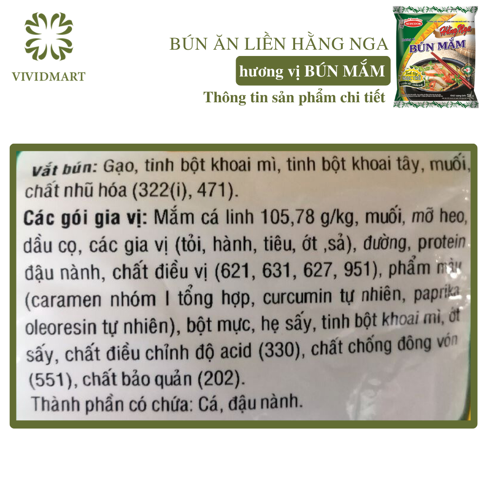 - ACECOOK - Bún Hằng Nga 4 vị: Bò Huế, Bún Giò Heo, Bún Mắm, Bún Tôm Chua Cay – Bún ăn liền Acecook -73-75g/gói