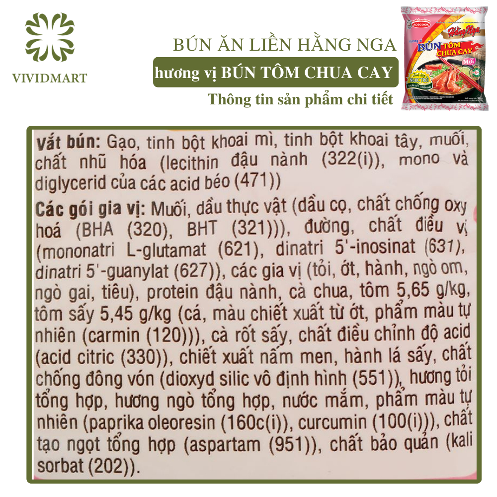 - ACECOOK - Bún Hằng Nga 4 vị: Bò Huế, Bún Giò Heo, Bún Mắm, Bún Tôm Chua Cay – Bún ăn liền Acecook -73-75g/gói
