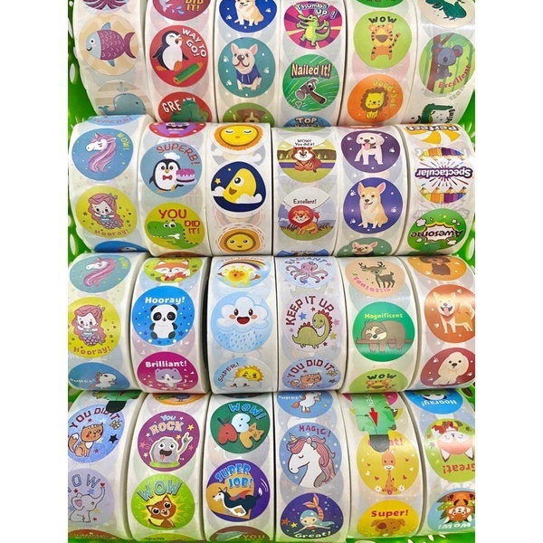 Sticker cuộn 500 hình dán cute dễ thương đẹp giá rẻ, sticker trang trí dán sổ khen thưởng