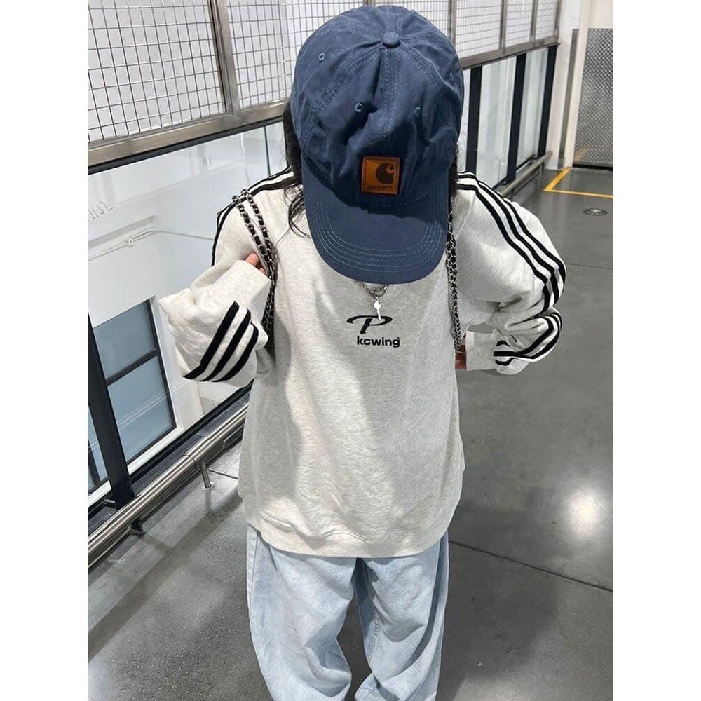 Áo nỉ bông sweater,  Áo Sweater phối 3 sọc tay áo unisex chất nỉ bông dày dặn mềm mịn kute H 16