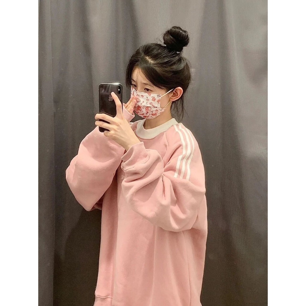 Áo nỉ bông sweater,  Áo Sweater phối 3 sọc tay áo unisex chất nỉ bông dày dặn mềm mịn kute H 16