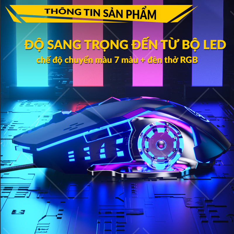 Chuột Chơi Game Máy Tính BEARHOME GM3 Siêu Nhạy. Gaming Mouse Có Đèn Led RGB, DPI 3200 Có 4 Mức Điều Chỉnh